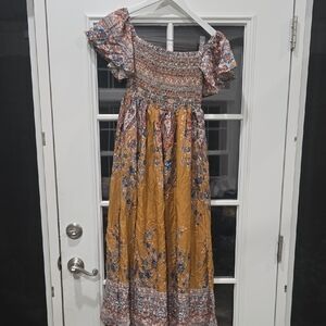 RARE!!!! $148 MSRP Free People Mustard Louise Border Print Dress, Sz XS